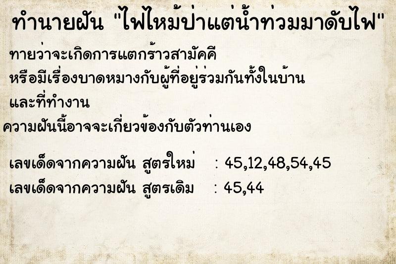ทำนายฝันทำนายฝันไฟไหม้ป่าแต่น้ำท่วมมาดับไฟ
