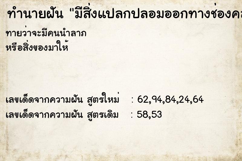 ทำนายฝัน มีสิ่งแปลกปลอมออกทางช่องคลอด ทำนายฝัน มีสิ่งแปลกปลอมออกทางช่องคลอด