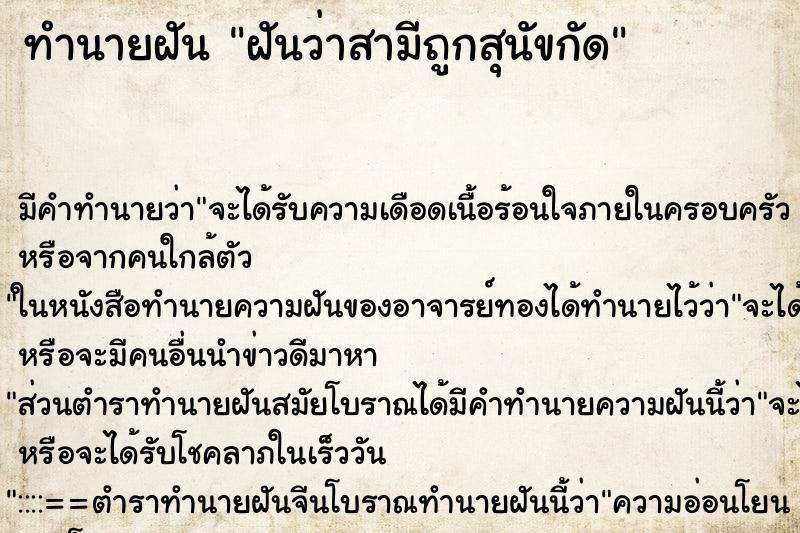ทำนายฝัน ฝันว่าสามีถูกสุนัขกัด ทำนายฝัน ฝันว่าสามีถูกสุนัขกัด