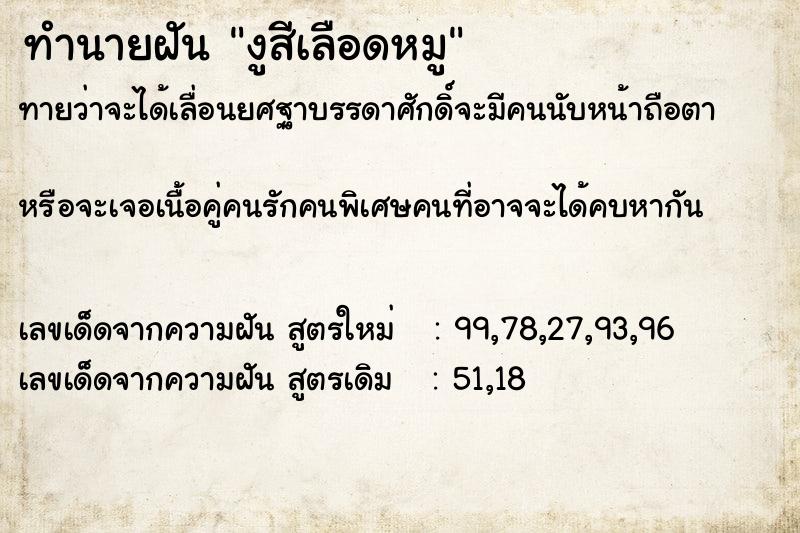 ทำนายฝันงูสีเลือดหมู ทำนายฝันทำนายฝันงูสีเลือดหมู