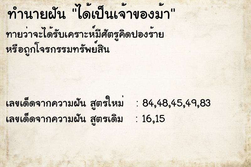 ทำนายฝัน ได้เป็นเจ้าของม้า ทำนายฝัน ได้เป็นเจ้าของม้า