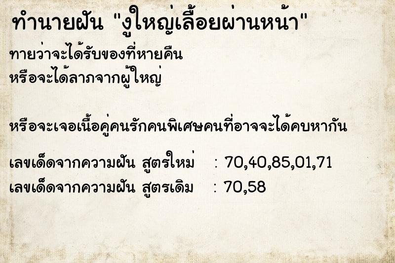 ทำนายฝันทำนายฝันงูใหญ่เลื้อยผ่านหน้า