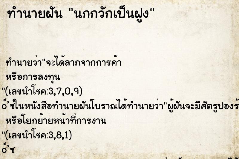 ทำนายฝัน นกกวักเป็นฝูง ทำนายฝัน นกกวักเป็นฝูง