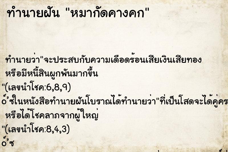 ทำนายฝัน หมากัดคางคก ทำนายฝัน หมากัดคางคก