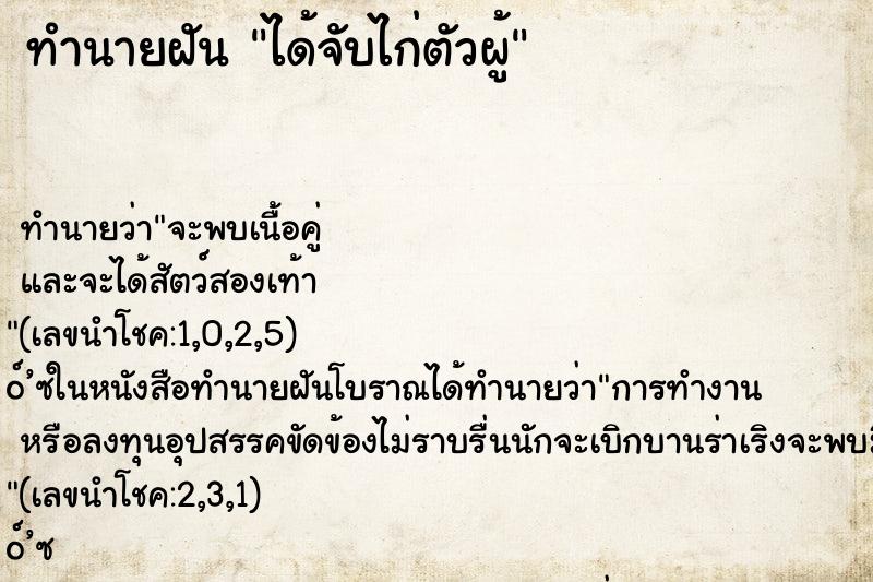ทำนายฝัน ได้จับไก่ตัวผู้ ทำนายฝัน ได้จับไก่ตัวผู้