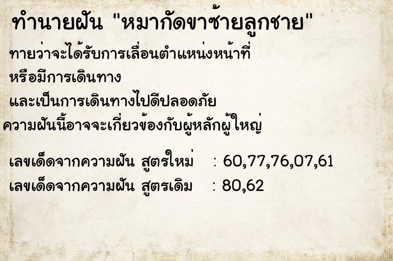 ทำนายฝันหมากัดขาซ้ายลูกชาย ทำนายฝันทำนายฝันหมากัดขาซ้ายลูกชาย