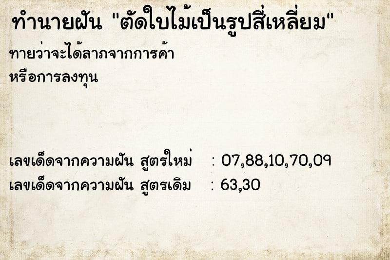 ทำนายฝันตัดใบไม้เป็นรูปสี่เหลี่ยม ทำนายฝันทำนายฝันตัดใบไม้เป็นรูปสี่เหลี่ยม