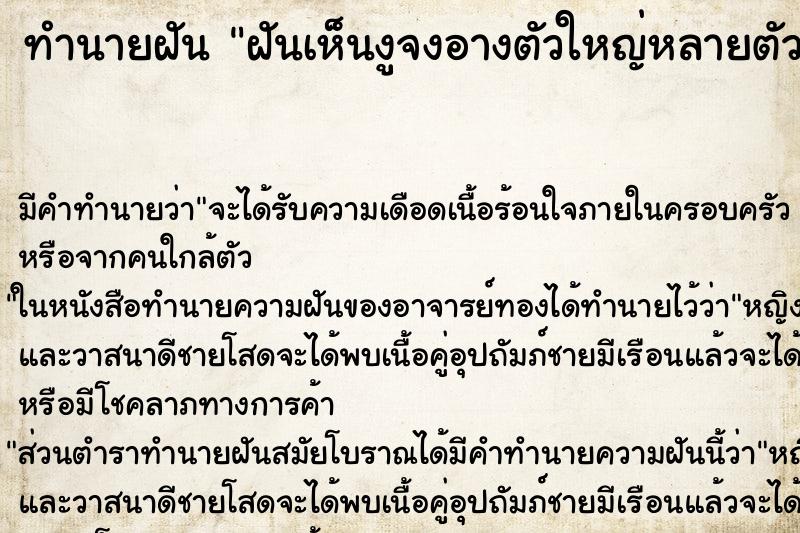 ทำนายฝันทำนายฝันฝันเห็นงูจงอางตัวใหญ่หลายตัว