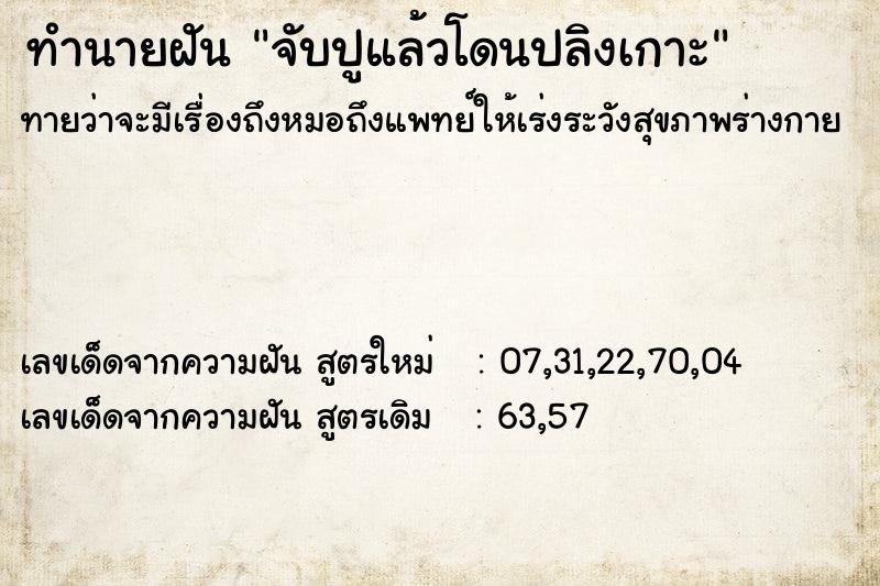 ทำนายฝัน จับปูแล้วโดนปลิงเกาะ ทำนายฝัน จับปูแล้วโดนปลิงเกาะ