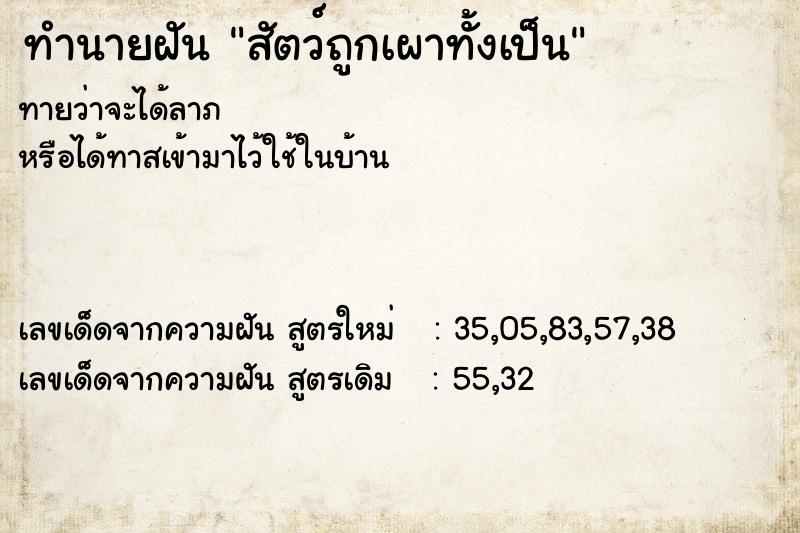 ทำนายฝัน สัตว์ถูกเผาทั้งเป็น