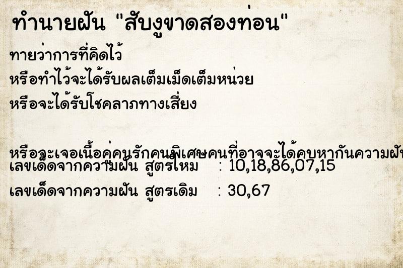 ทำนายฝันสับงูขาดสองท่อน ทำนายฝันทำนายฝันสับงูขาดสองท่อน