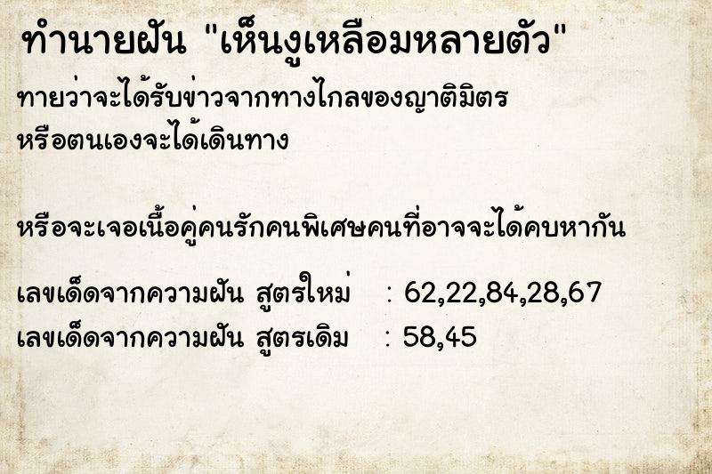 ทำนายฝันเห็นงูเหลือมหลายตัว ทำนายฝันทำนายฝันเห็นงูเหลือมหลายตัว