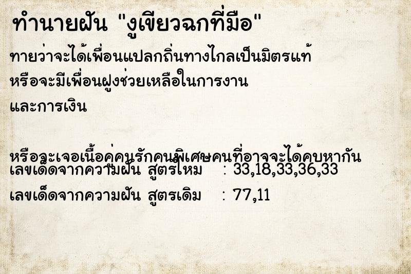 ทำนายฝันงูเขียวฉกที่มือ ทำนายฝันทำนายฝันงูเขียวฉกที่มือ