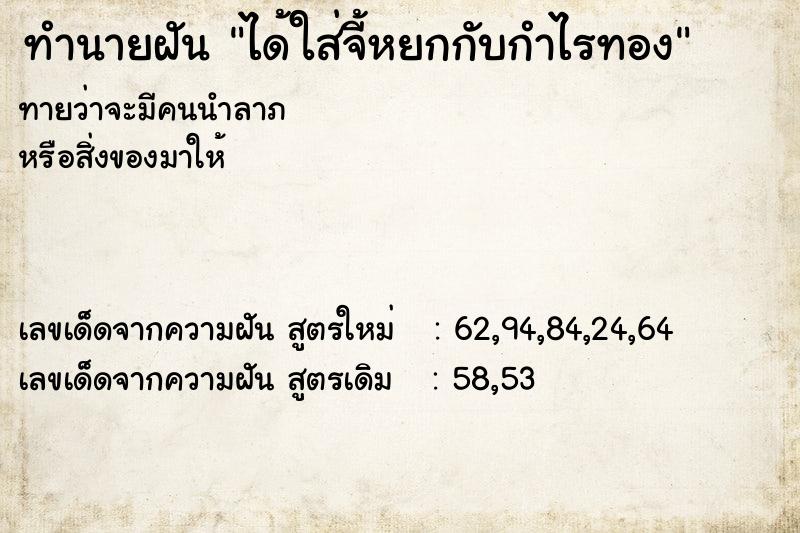 ทำนายฝันทำนายฝันได้ใส่จี้หยกกับกำไรทอง