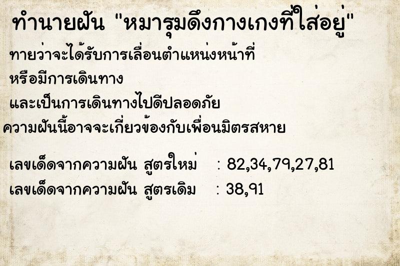 ทำนายฝันทำนายฝันหมารุมดึงกางเกงที่ใส่อยู่