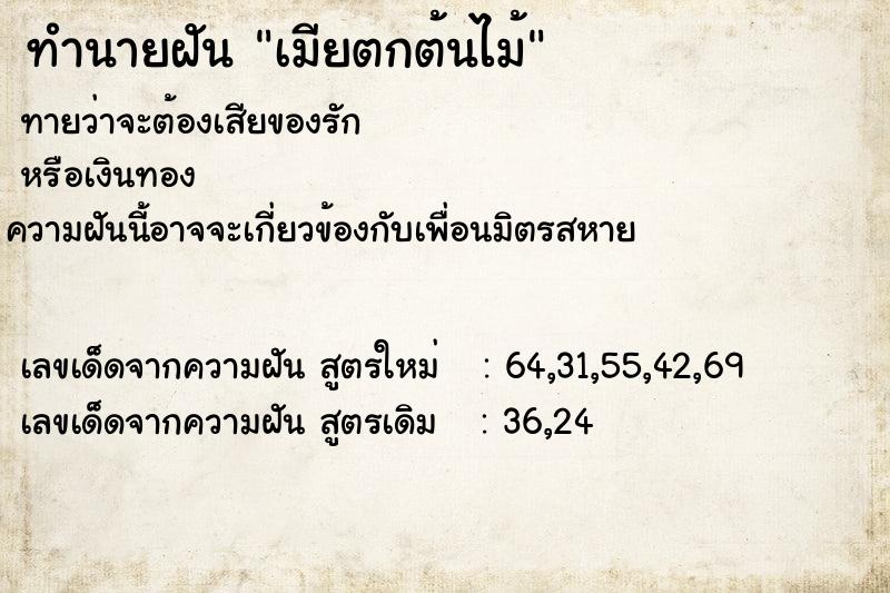 ทำนายฝัน เมียตกต้นไม้