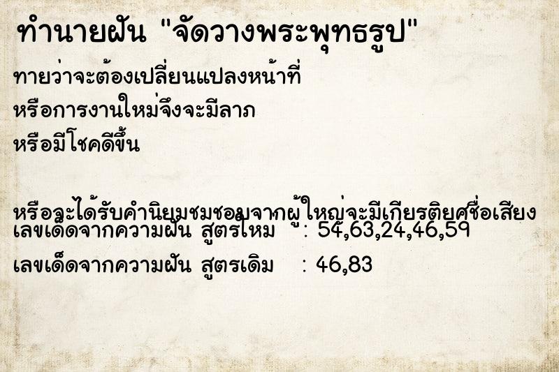 ทำนายฝันจัดวางพระพุทธรูป ทำนายฝันทำนายฝันจัดวางพระพุทธรูป