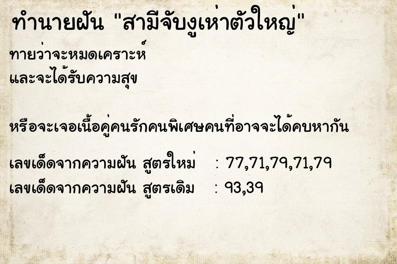 ทำนายฝัน สามีจับงูเห่าตัวใหญ่