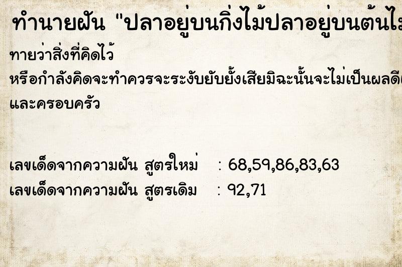 ทำนายฝันปลาอยู่บนกิ่งไม้ปลาอยู่บนต้นไม้ ทำนายฝันทำนายฝันปลาอยู่บนกิ่งไม้ปลาอยู่บนต้นไม้