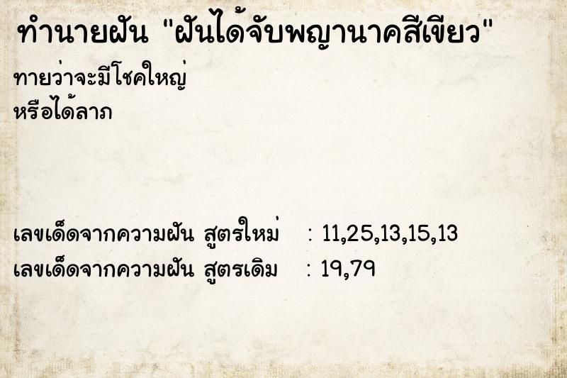 ทำนายฝันฝันได้จับพญานาคสีเขียว ทำนายฝันทำนายฝันฝันได้จับพญานาคสีเขียว