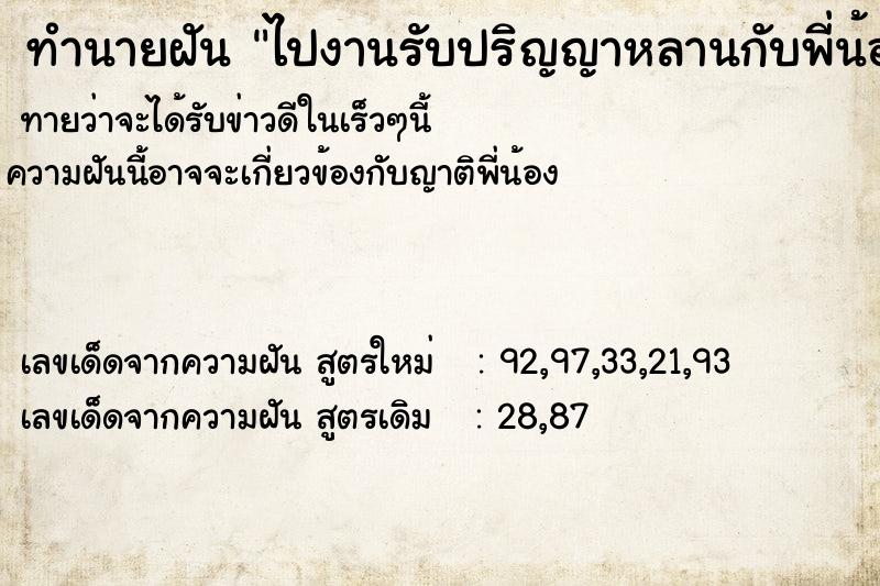 ทำนายฝันทำนายฝันไปงานรับปริญญาหลานกับพี่น้อง