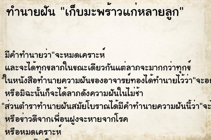 ทำนายฝัน เก็บมะพร้าวแก่หลายลูก ทำนายฝัน เก็บมะพร้าวแก่หลายลูก