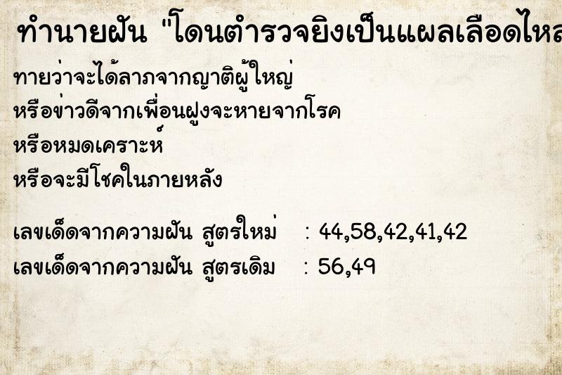 ทำนายฝันโดนตำรวจยิงเป็นแผลเลือดไหล ทำนายฝันทำนายฝันโดนตำรวจยิงเป็นแผลเลือดไหล