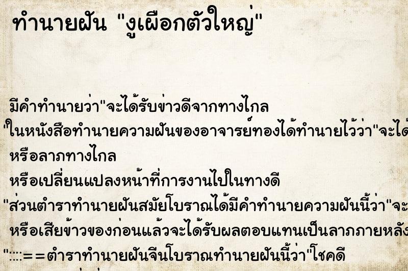 ทำนายฝัน งูเผือกตัวใหญ่ ทำนายฝัน งูเผือกตัวใหญ่
