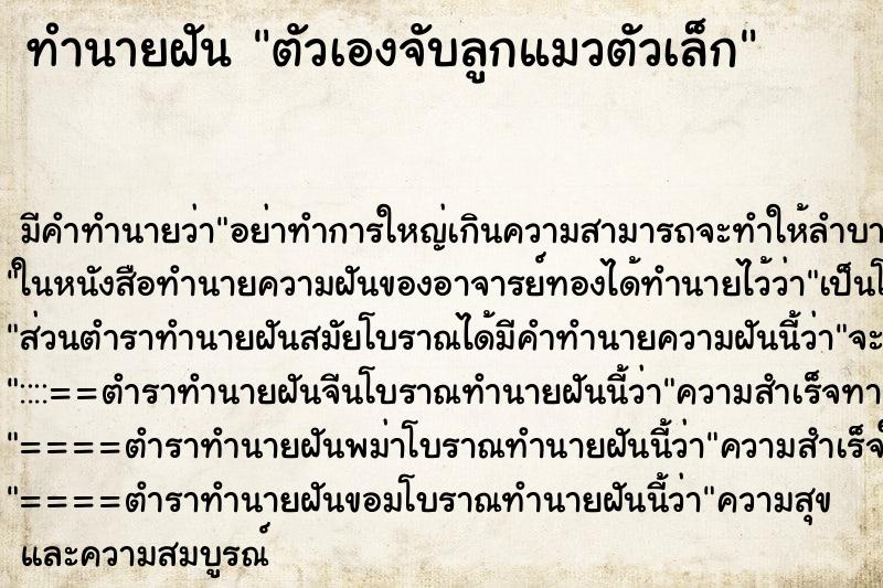 ทำนายฝันตัวเองจับลูกแมวตัวเล็ก ทำนายฝันทำนายฝันตัวเองจับลูกแมวตัวเล็ก
