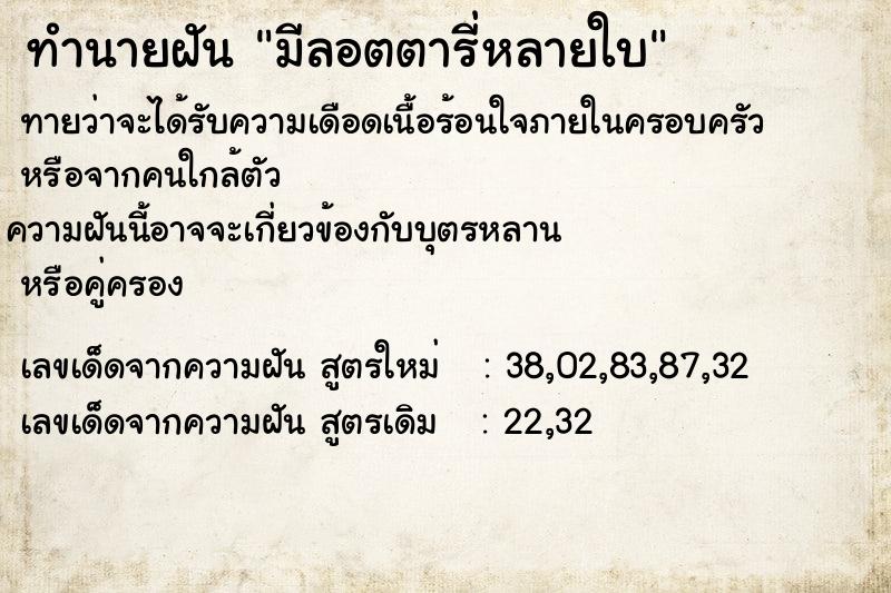 ทำนายฝันมีลอตตารี่หลายใบ ทำนายฝันทำนายฝันมีลอตตารี่หลายใบ