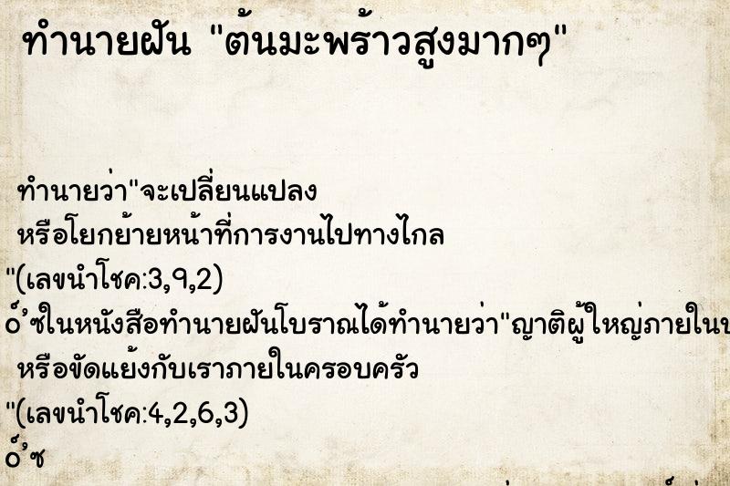 ทำนายฝันทำนายฝันต้นมะพร้าวสูงมากๆ