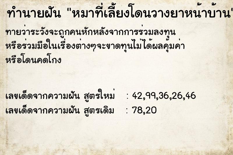 ทำนายฝันทำนายฝันหมาที่เลี้ยงโดนวางยาหน้าบ้าน