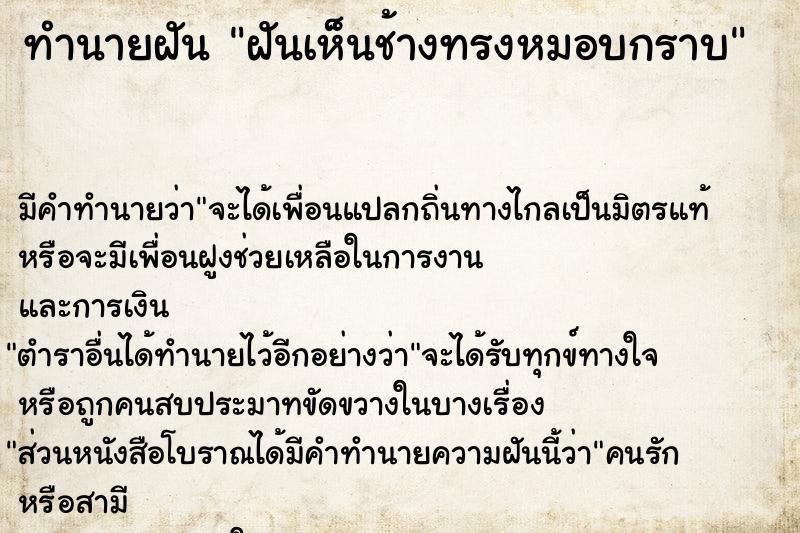 ทำนายฝัน ฝันเห็นช้างทรงหมอบกราบ ทำนายฝัน ฝันเห็นช้างทรงหมอบกราบ