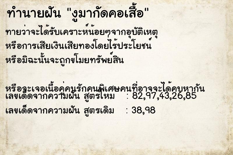 ทำนายฝัน งูมากัดคอเสื้อ