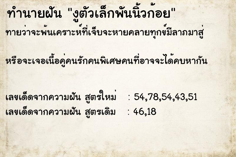 ทำนายฝัน งูตัวเล็กพันนิ้วก้อย ทำนายฝัน งูตัวเล็กพันนิ้วก้อย