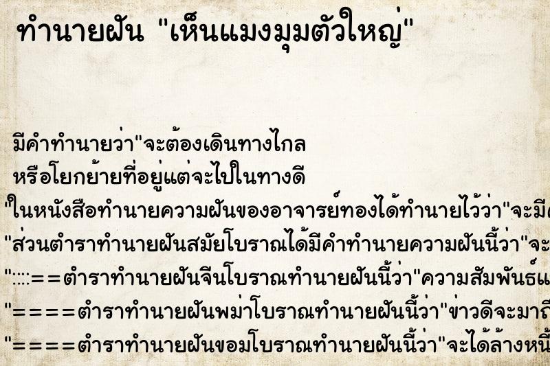 ทำนายฝันทำนายฝันเห็น​แมงมุมตัวใหญ​่