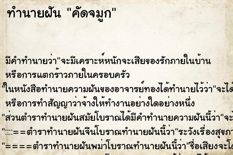 ทำนายฝัน คัดจมูก ทำนายฝัน คัดจมูก