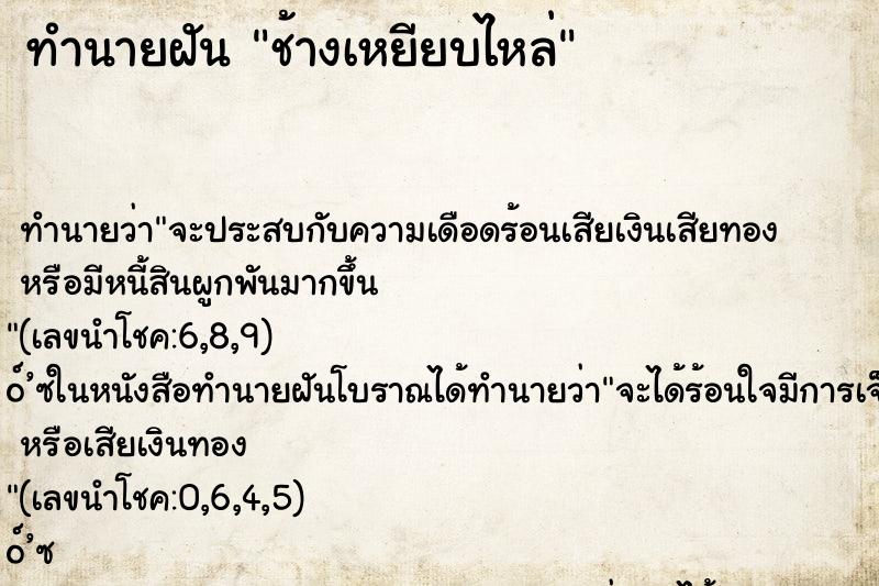 ทำนายฝันทำนายฝันช้างเหยียบไหล่