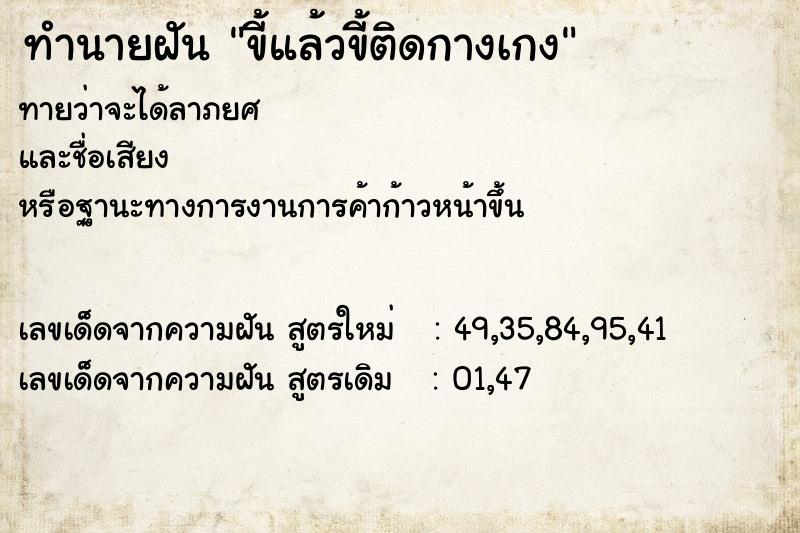 ทำนายฝันขี้แล้วขี้ติดกางเกง ทำนายฝันทำนายฝันขี้แล้วขี้ติดกางเกง