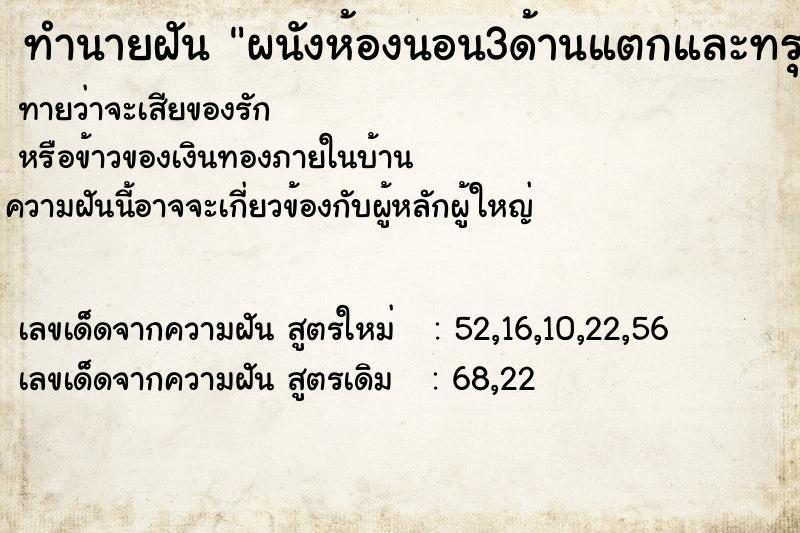 ทำนายฝันผนังห้องนอน3ด้านแตกและทรุดลงจนมองเห็นภายนอก ทำนายฝันทำนายฝันผนังห้องนอน3ด้านแตกและทรุดลงจนมองเห็นภายนอก