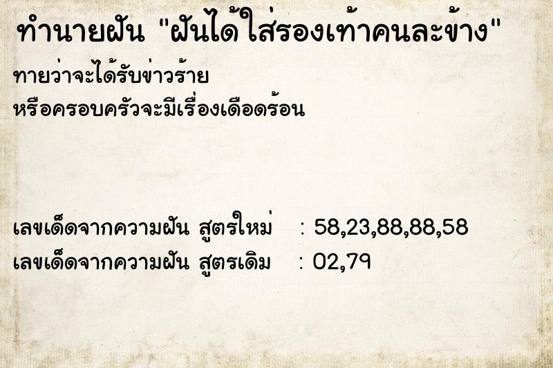 ทำนายฝันฝันได้ใส่รองเท้าคนละข้าง ทำนายฝันทำนายฝันฝันได้ใส่รองเท้าคนละข้าง