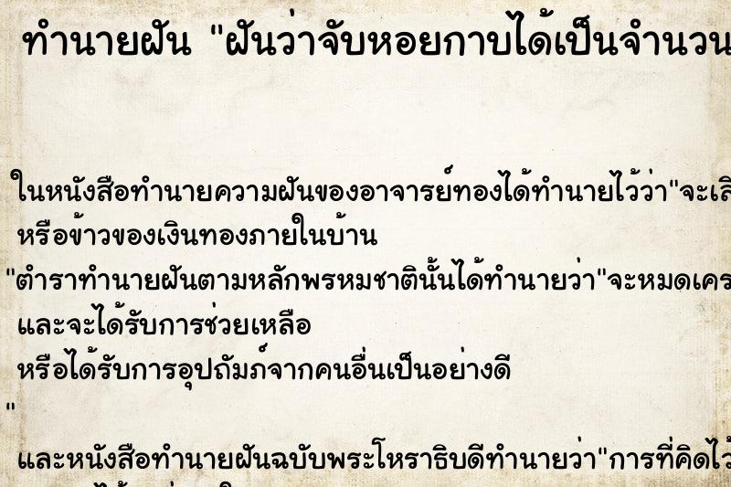 ทำนายฝัน ฝันว่าจับหอยกาบได้เป็นจำนวนมาก ตำราโบราณ แม่นที่สุดในโลก