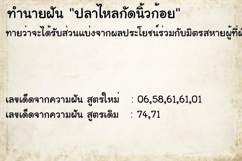 ทำนายฝัน ปลาไหลกัดนิ้วก้อย ทำนายฝัน ปลาไหลกัดนิ้วก้อย