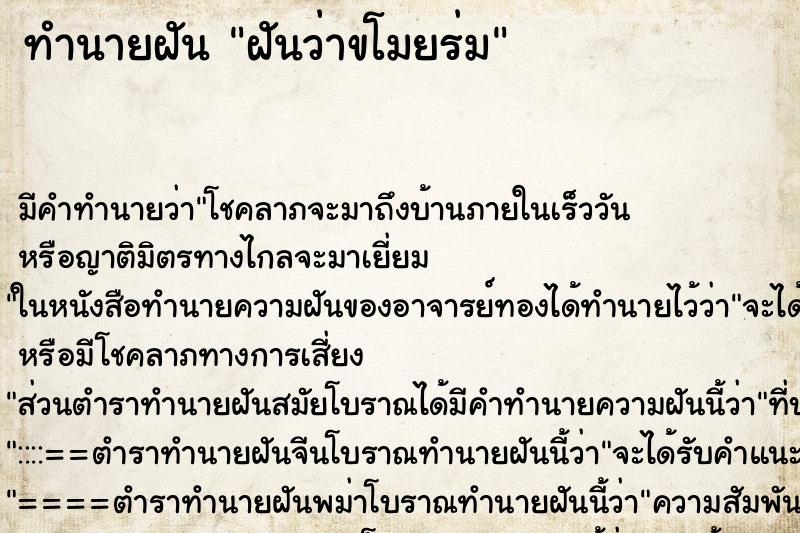 ทำนายฝัน ฝันว่าขโมยร่ม ตำราโบราณ แม่นที่สุดในโลก