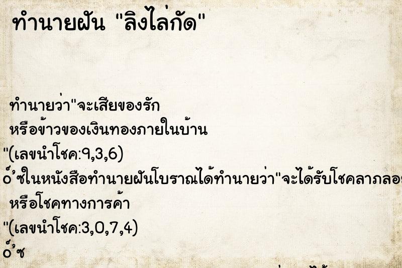 ทำนายฝัน ลิงไล่กัด ทำนายฝัน ลิงไล่กัด