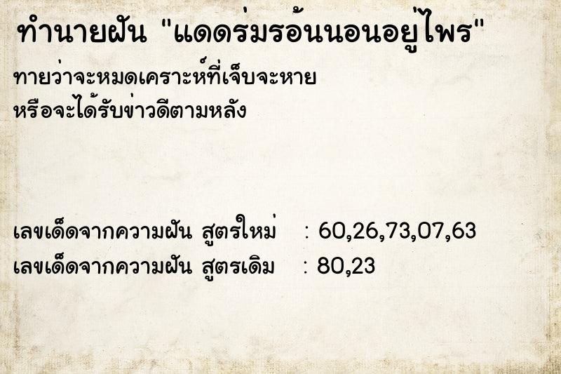 ทำนายฝันแดดร่มรอ้นนอนอยู่ไพร ทำนายฝันทำนายฝันแดดร่มรอ้นนอนอยู่ไพร