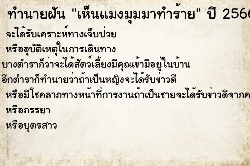 ทำนายฝันทำนายฝันเห็นแมงมุมมาทำร้าย