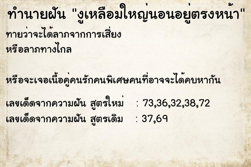 ทำนายฝันทำนายฝันงูเหลือมใหญ่นอนอยู่ตรงหน้า