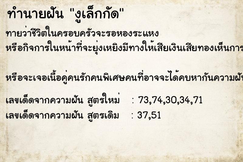 ทำนายฝันงูเล็กกัด ทำนายฝันทำนายฝันงูเล็กกัด