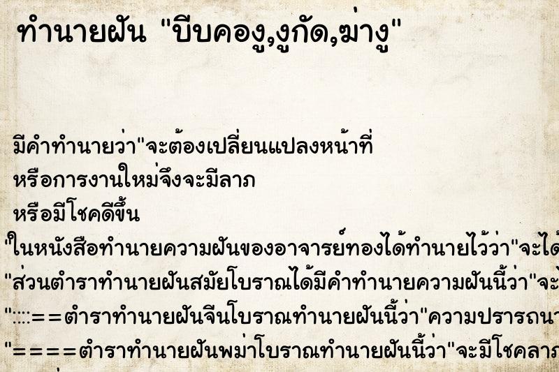 ทำนายฝัน บีบคองู,งูกัด,ฆ่างู